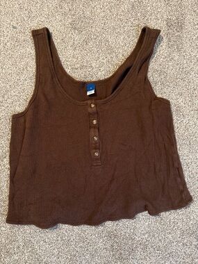 Old Navy Brown Crop Ribbed Henley Tank